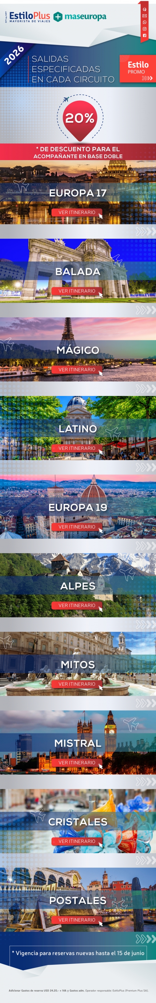 20% DE DESCUENTO PARA EL ACOMPA�ANTE EN BASE DOBLE - MASEUROPA 