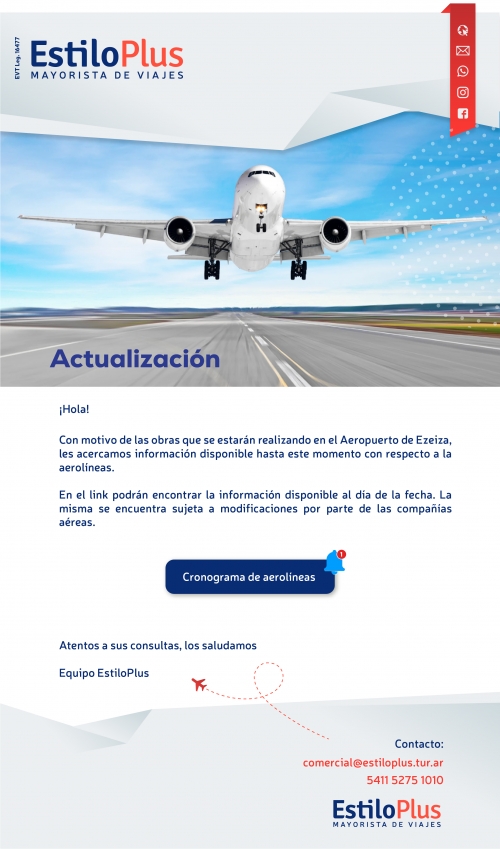 Importante: Vuelos desde Ezeiza (25/10 al 11/11)